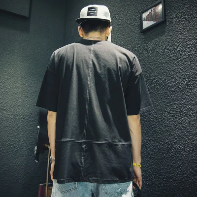 

han Men's summer short-sleeved t-shirt loose trendy brand black pure cotton trendy t-shirt