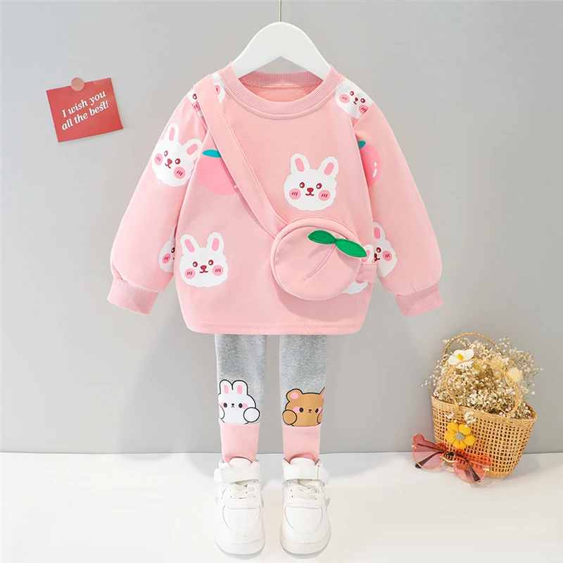 Spring Autumn Baby Girls Clothing Sets Kids Cartoon Rabbit Long Sleeve T Shirt Pants Children Casual Clothes Infant Outfit