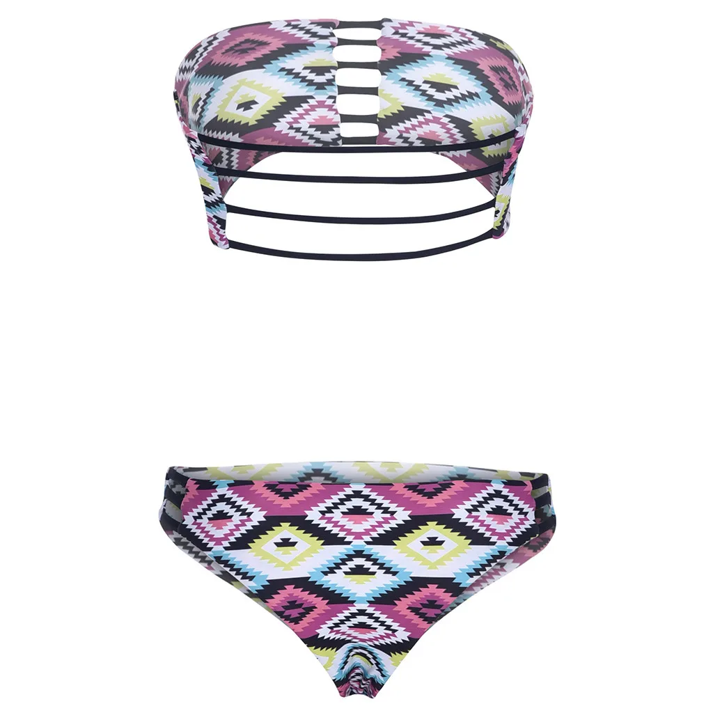 Sexy Bandage Bikini Women Floral Print Swimwear Push Up Swimsuit High Waist Bikinis Brazilian Biquini Bandeau Bathing  Z530