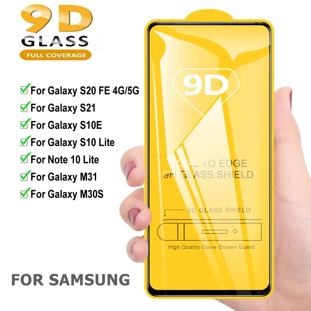 Закаленное стекло с полным покрытием S20 FE для Samsung Galaxy S21 S10E S10 Note 10 Lite M31 M31s защита