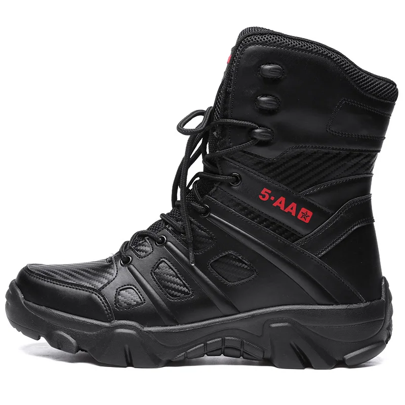 Boots Men Boots Leather Ankle Lace up Military boots Outdoor work Light fashion Moto Black Boots