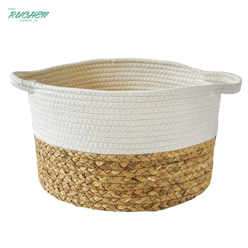 

Cotton Rope Woven Baskets for Storage Rattan Straw Woven Laundry Basket Blankets Toys Woven Baby Laundry Basket