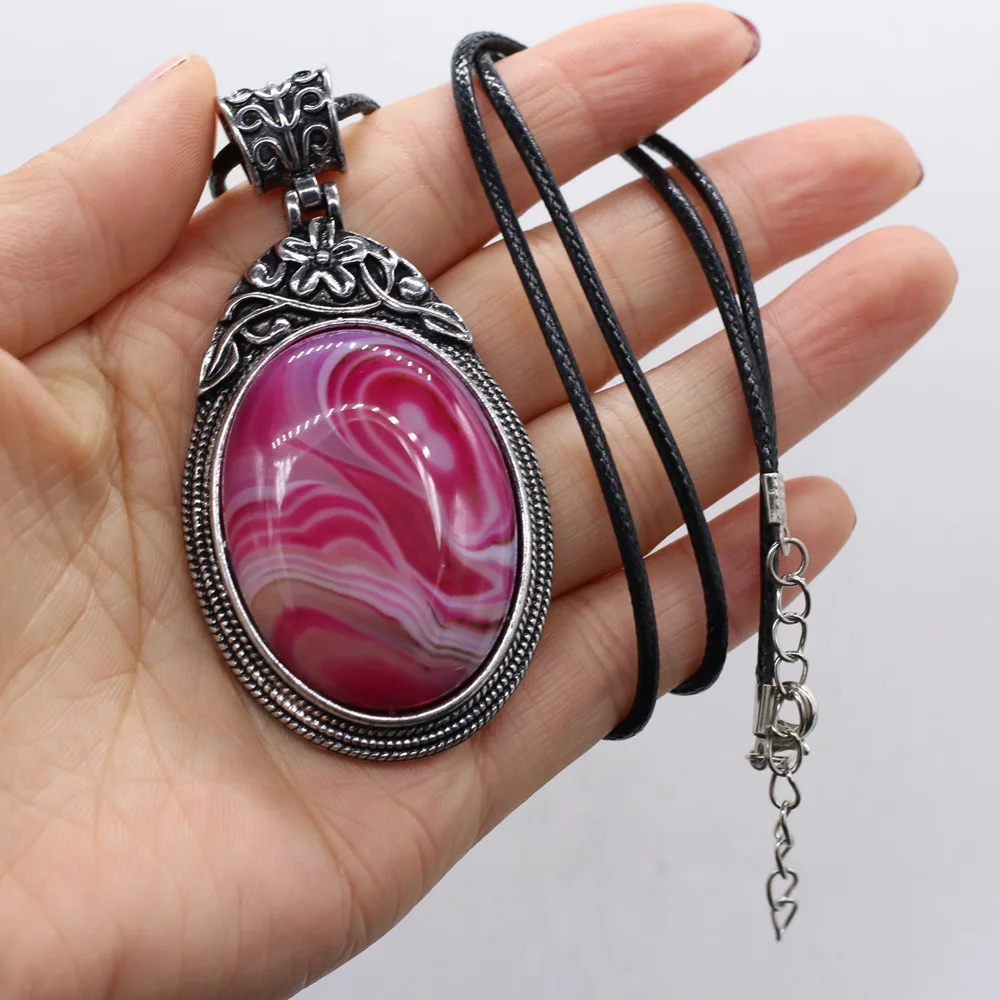 

Natural Stone Agates Crystal Quartzs Shell Tiger Eye Lapis lazuli Necklace Pendant Women Jewelry Gift Size 40x60mm Length 55cm