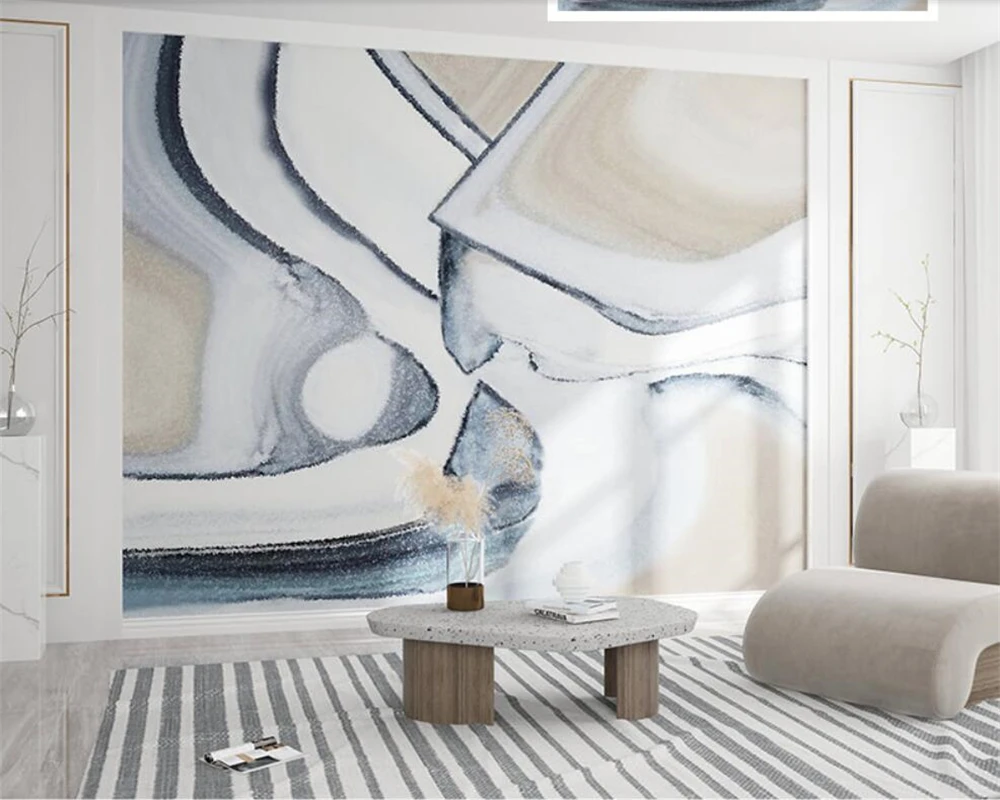 

beibehang Customized new wallpaper classic blue abstract ink landscape stone TV background wallpaper home decoration fluff