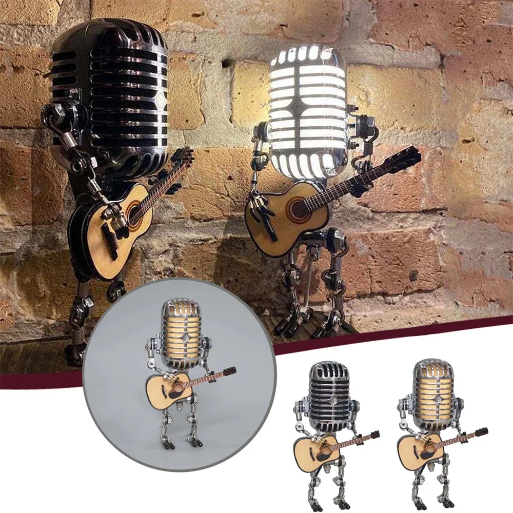 

Vintage Microphone Robot Lamp Touch Dimmer Table Light USB Plug Guitar Robot Desk Lamp Bedroom Decoration Kid Christmas Gift