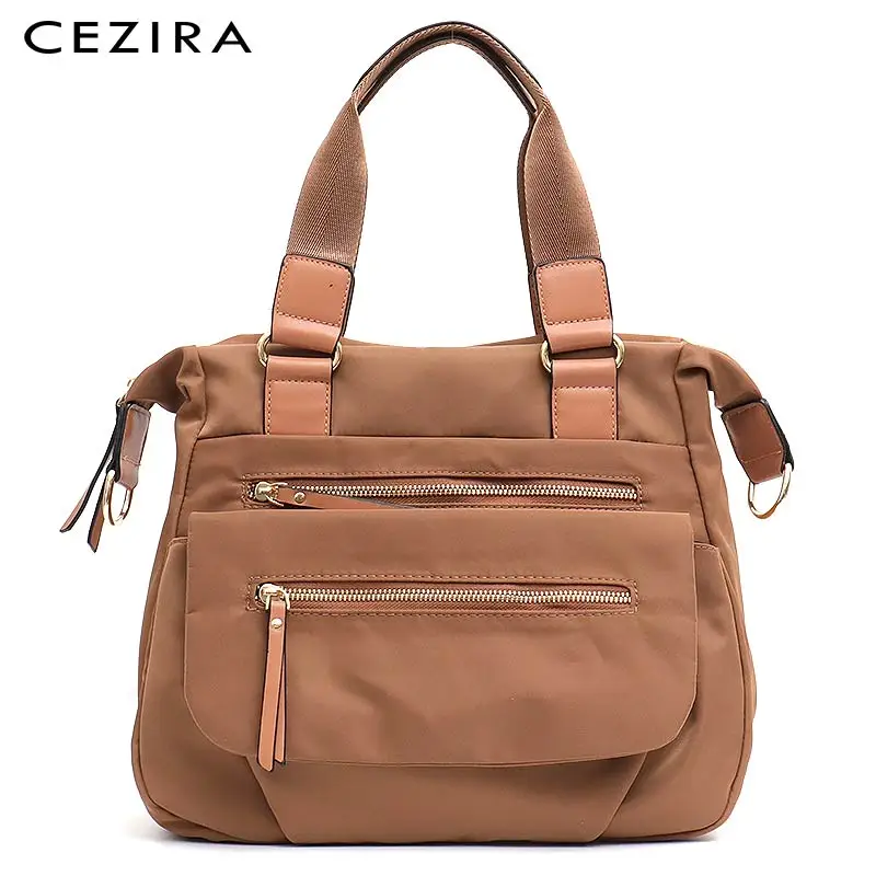 

CEZIRA Vintage Women Nylon Tote Bag Multi Pockets Shoulder Bag Travel Shopping PU Leather Handbags Female Casual Crossbody Purse