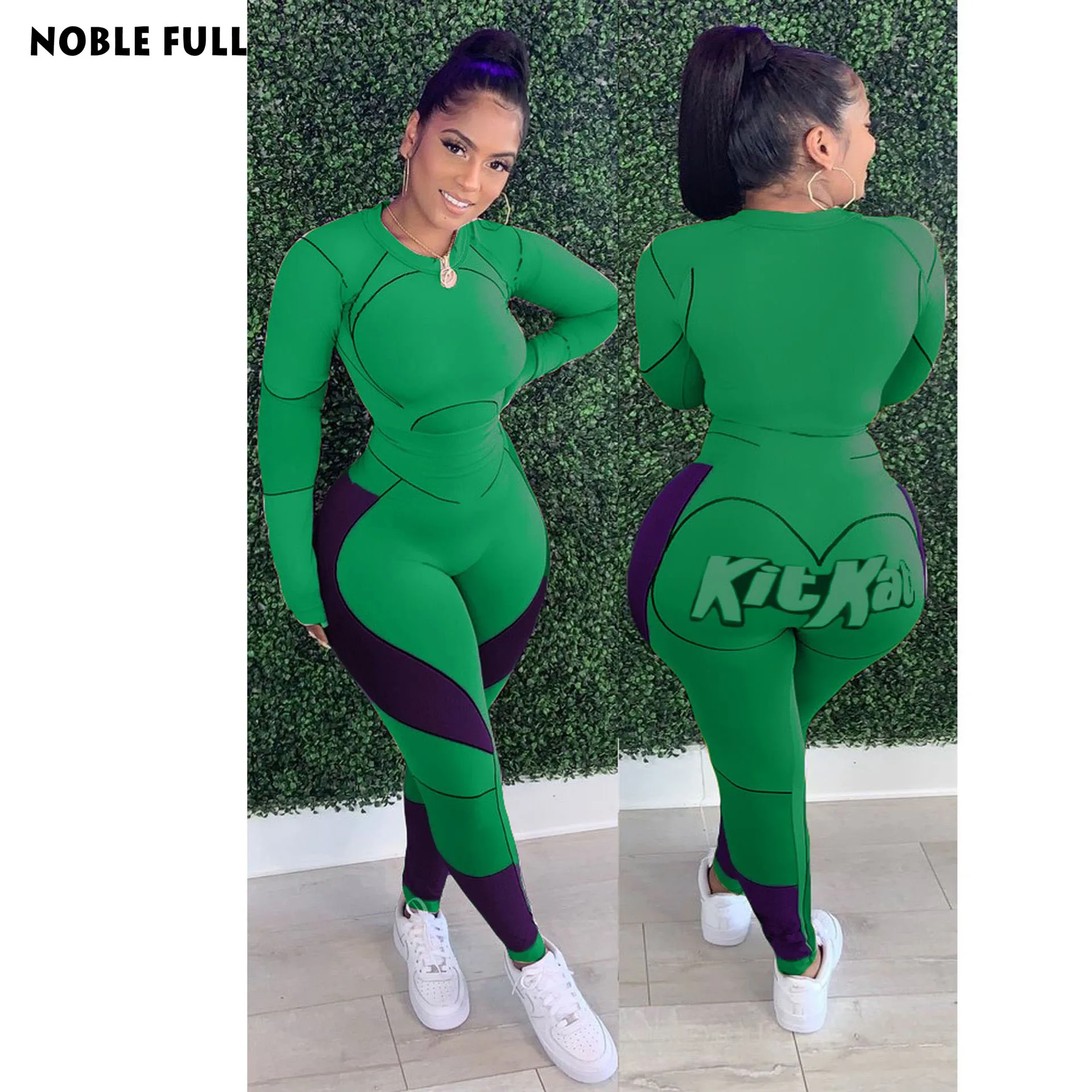 

Patchwork Letter Printing Round Neck Long Sleeve Top Pencil Pants Autumn Sports Suit Two-piece Sets for Women