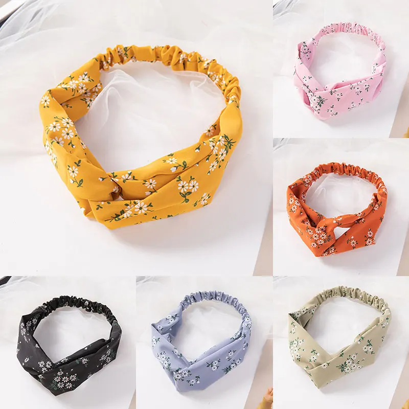 

Vintage Cross Knot Headband Women Sweet Floral Print Hairband Korean Elastic Hair Bands Knotted Head Wrap Girls Hair Accessories