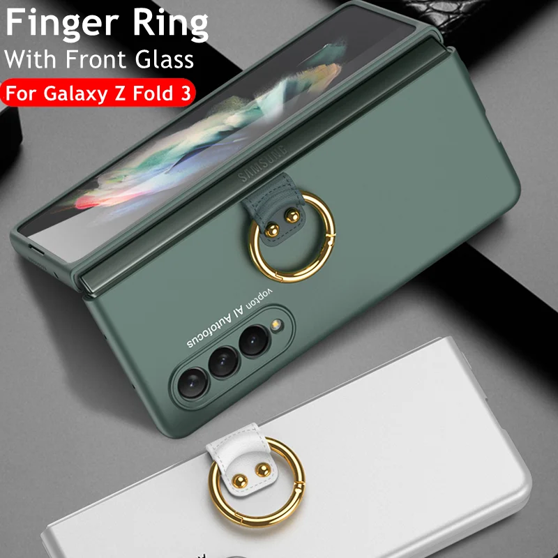 

Чехол с передним стеклом и кольцом на палец для Samsung Galaxy Z Fold 3, Матовый ультратонкий защитный чехол с полным покрытием на 360 градусов