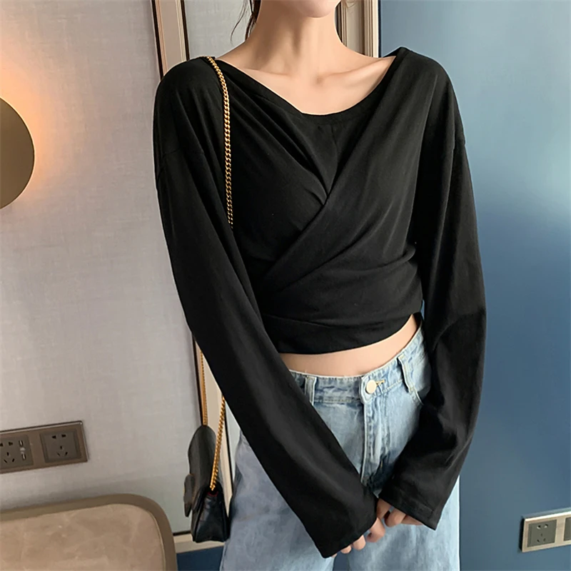 Шикарные Модные женские топы на шнуровке футболки однотонные с коротким рукавом