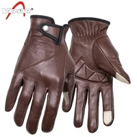 brown motorcycle gloves men vintage leather motorbike full finger touch screen gloves guantes moto racing motocross biker gloves