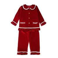 new arrival baby fashion ruffle christmas pyjamas toddler girls lace homewear two piece sets red sleepwear