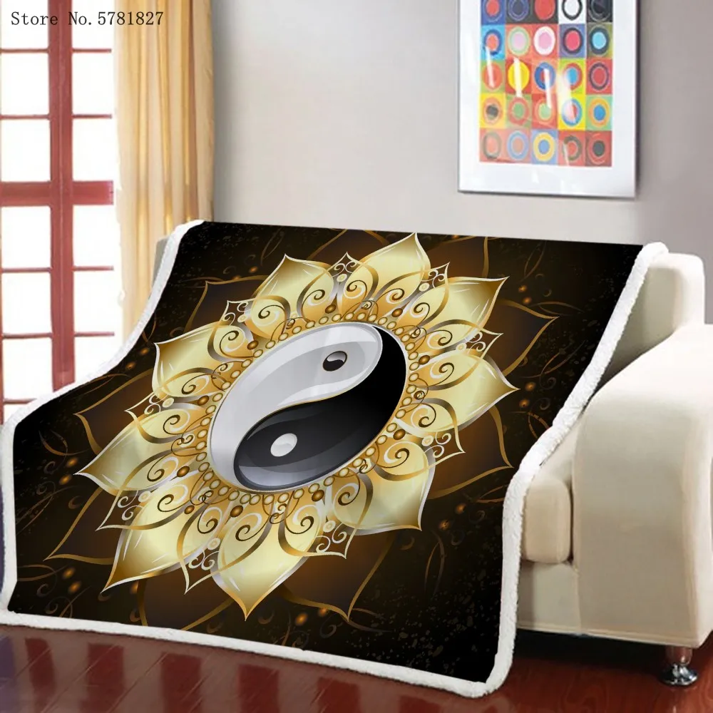 

3D Print Moon Sherpa Blanket Yin Yang Weighted Blanket Bagua Diagram Blanket For Bedroom Throw Blanket Nap Office Blanket