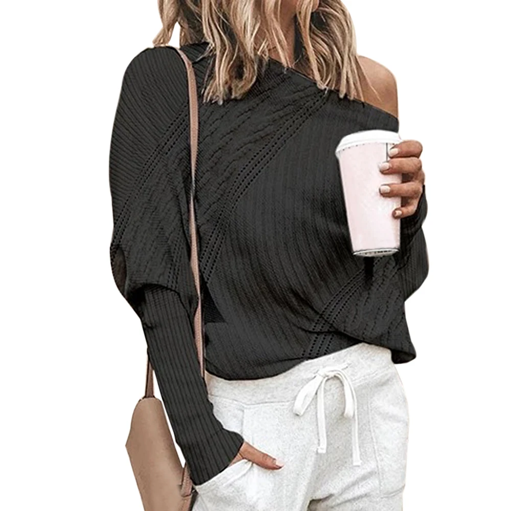 Свитер с открытыми плечами сексуальный женский вязаный джемпер длинными