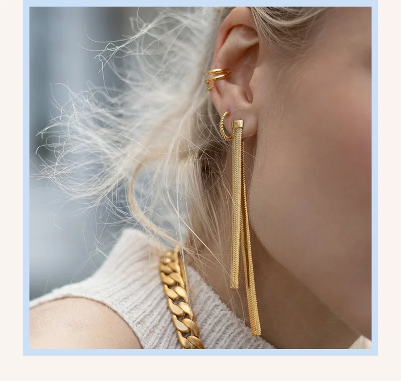 

New Glossy Cross Snake Bone Chain Earrings Female Temperament Long Tassel Earrings