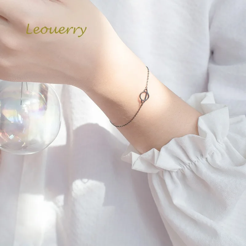 Leouerry 925 пробы серебряный черный Сатурн цепочка браслеты для женщин девушек