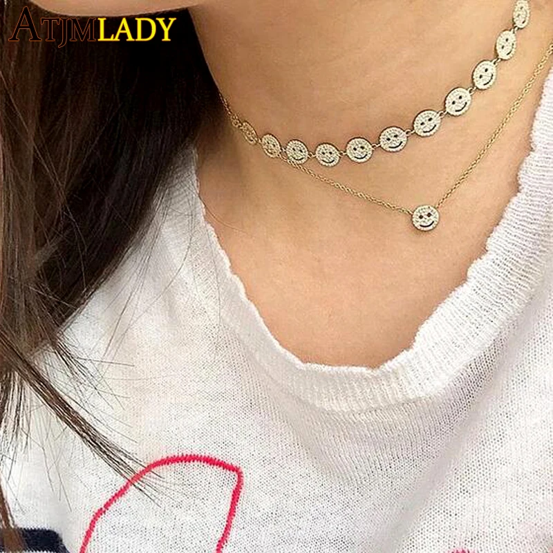 2021 New Arrived Fashion Smile Face Charm Women Girl Jewelry Micro Pave 5A Cubic Zirconia CZ Dainty Choker Necklace | Украшения и