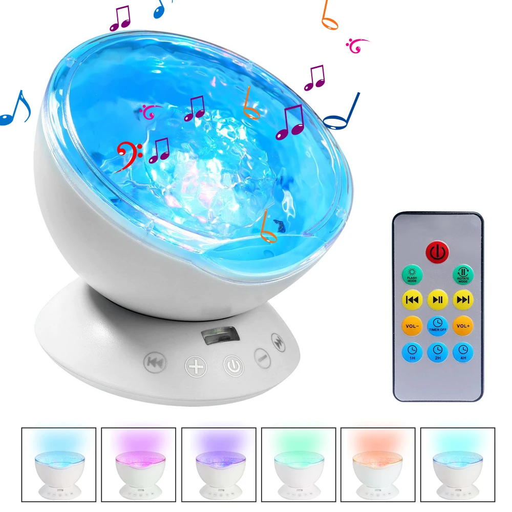 

Ocean Wave Projector Led Night Light Aid Sleeping Romantic Soothing Water Wave USB LED Light Lamp Projector Music Player For Kid