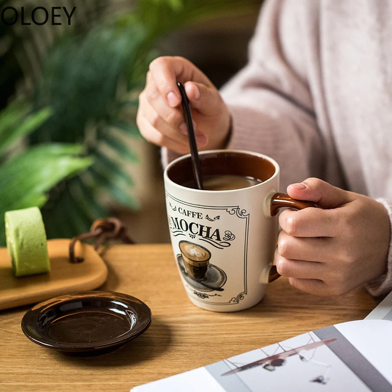 Large Luxury Coffee Mugs Ceramic Simple Tazas Para Cafe Handmade Milk with Lids and Spoon Travel Cups | Дом и сад