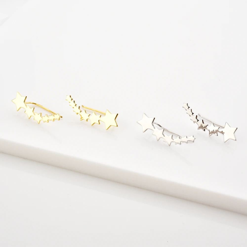

Sterling Silver Gold Six Star Climber Thread Pin Earring Women Piercing Clips 2021 Women Wedding Clasp Jewels