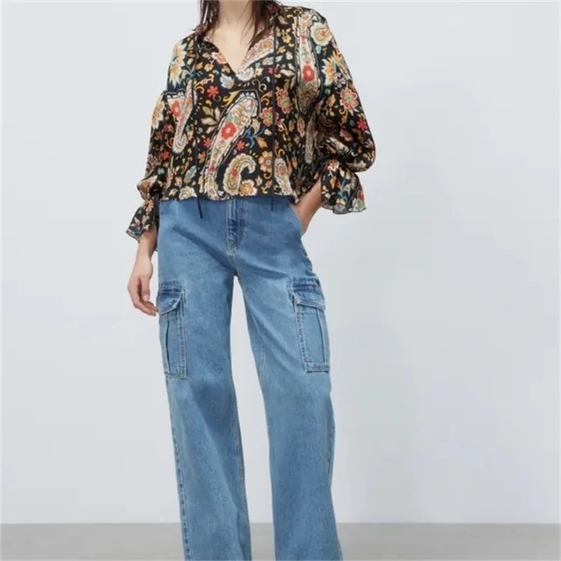 

MESTTRAF Sexy 2022 Women With Bow-Knot Tie Floral Print Blouses Vintage Long Sleeve Loose Female Shirts Chic Tops