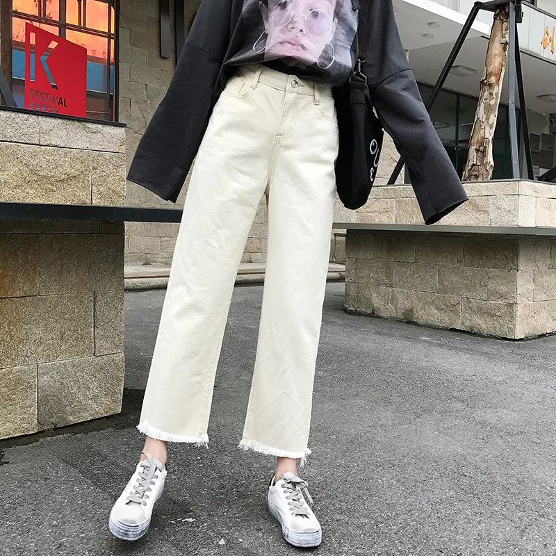 

Denim Pants Ankle-Length Straight Jeans Plus Size Boyfriend Jeans Hirsionsan White Jeans Woman 2019 Spring Korean Loose