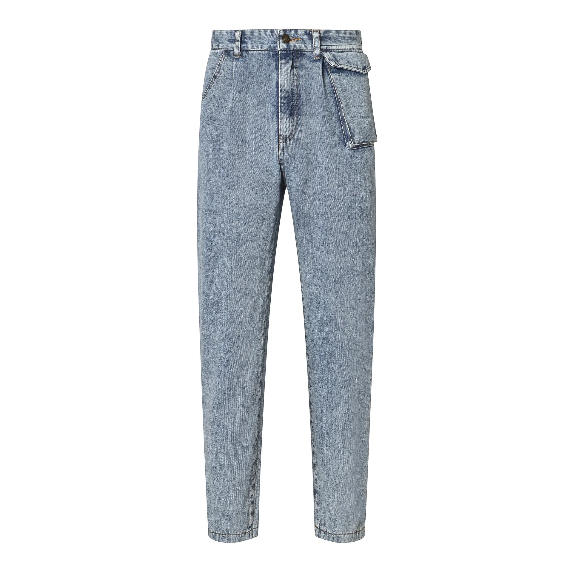 

Lugentolo Jeans Woman Fashion High Waist Tooling Patch Pockets Washed Straight Autumn New Ankle-Length Pants