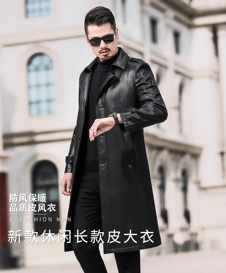 Новая мода осень зима мужская кожаная куртка плюс размер 3XL 4XL длинные черные коричневые мужские пальто кожаные байкерские куртки