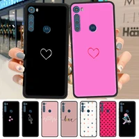 Case for Motorola Moto Play One Fusion Plus Power Lite E6s G30 Stylus Black Soft Phone Protect Cover Pink Love Love Cat