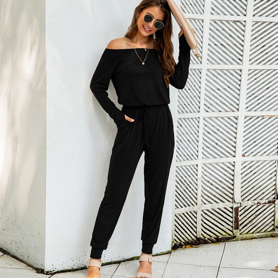 Женский Длинный комбинезон с открытыми плечами сексуальный черный пляжный