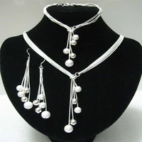 charmhouse silver 925 jewelry sets for women 5 lines beads pendant necklace bracelet long earrings 3 pcs set wedding jewelry