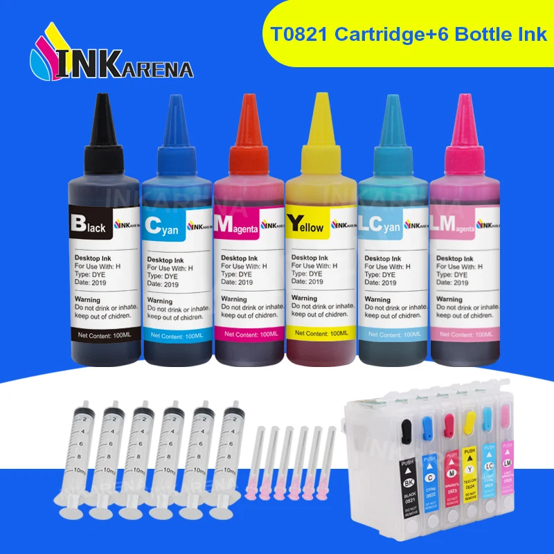 Чернильный картридж для принтера Epson Stylus Photo R270 R290 R390 RX590 RX610 6 × 100 мл + T0821 - T0826 |