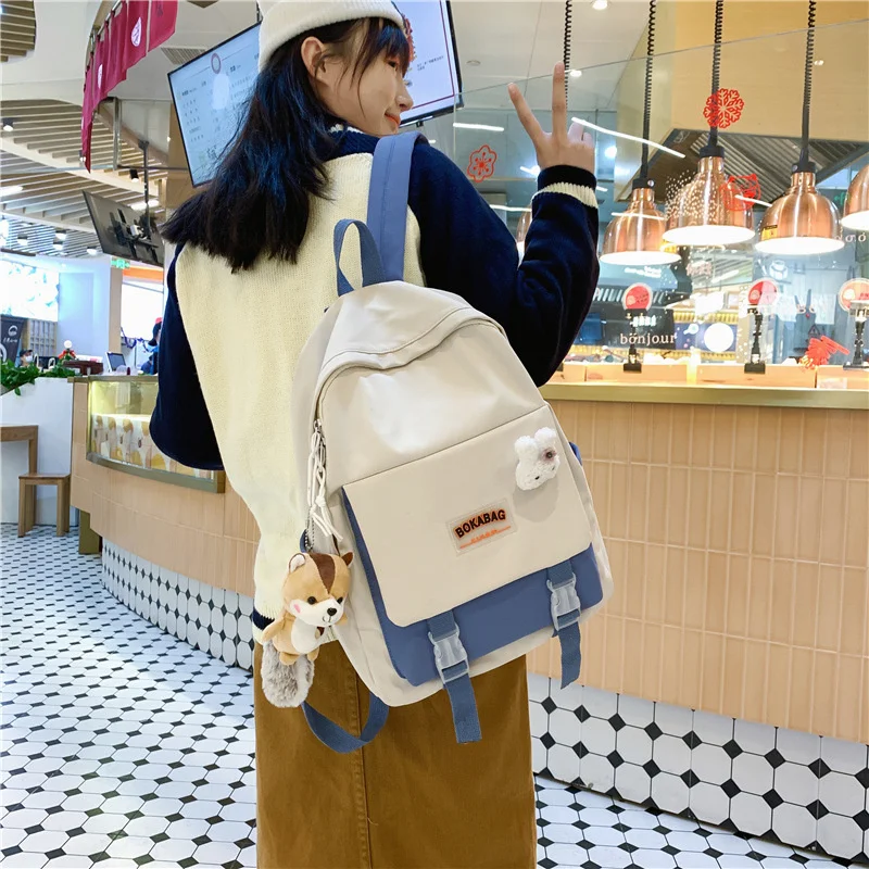 

Schoolbag female 2021 Korean high school student backpack ins style about versatile contrast color