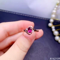 fine jewelry 925 sterling silver inset with natural gem womens popular vintage pyrope garnet adjustable ring support detection
