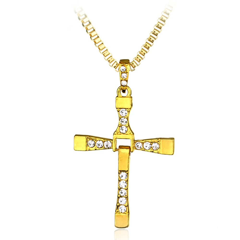 Alloy Gold Newall, классические Стразы, подвеска, серебряная, для мужчин, кристалл, Крест Иисуса, подвеска, длинное ожерелье, для деятельности, мужской подарок, ювелирное изделие, аксессуар - Окраска металла: Alloy Gold