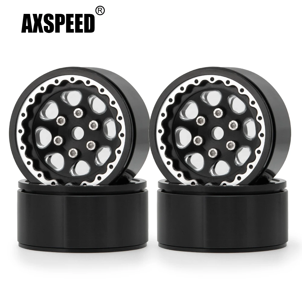 AXSPEED-bujes de llanta de rueda Beadlock de aleaci&oacute;n de aluminio negro de 1,9 pulgadas para Axial SCX10 D90 CC01 1/10 RC Crawler, piezas de coche-0