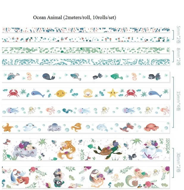 ocean animal 10 рулонов/Набор Kawaii набор декоративного скотча Васи, сделай сам Дневник записная книжка Скрапбукинг наклейки сказочные животные Космос Хэллоуин декоративная лента - Цвет: ocean animal