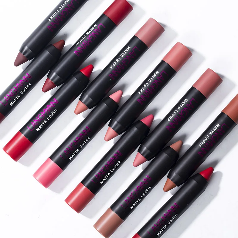 

Langmanni 12pcs Waterproof Lipstick Pencil Long Lasting Fashion Lipstick Set Matte Velvet Lip Stick Moisturizer Lips Cosmetic
