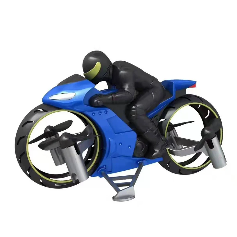 Синий Rc Мотоцикл 2в1 Земля и воздух Двойной Режим Перезаряжаемый трюк флип мотоцикл игрушка с светодиодный светильник - Цвет: Синий