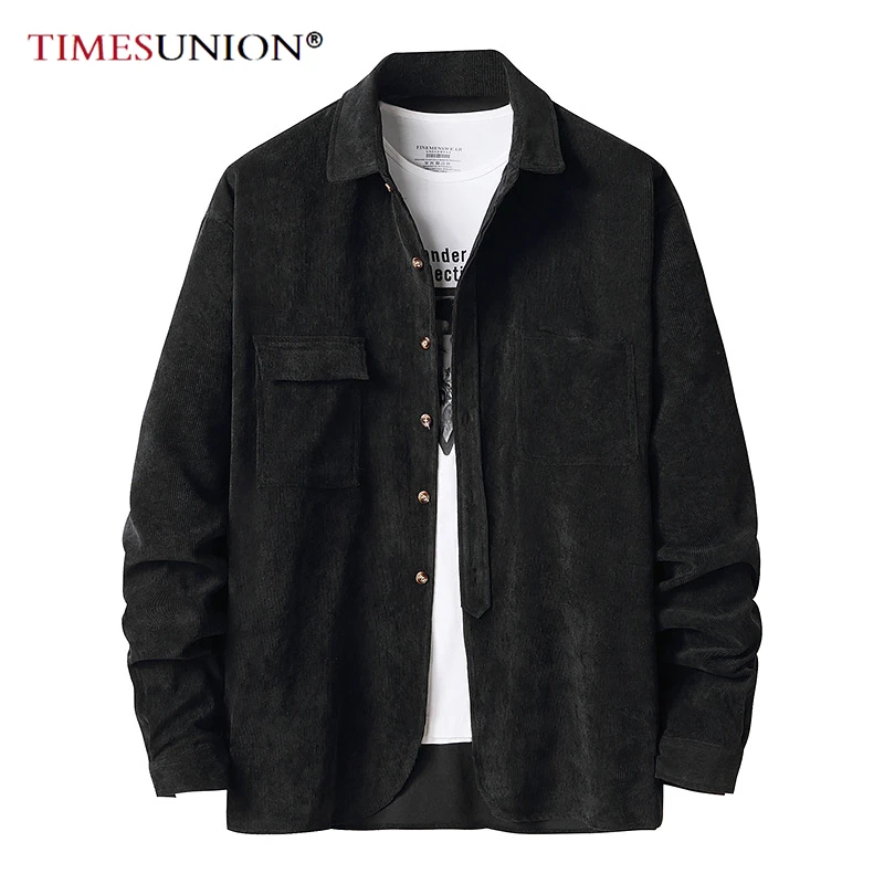 

Men Clothing 2021 Fashion Shirts for Men New Arrival Corduroy Young Men Cotton Plain Long Sleeve Casual Shirts European size