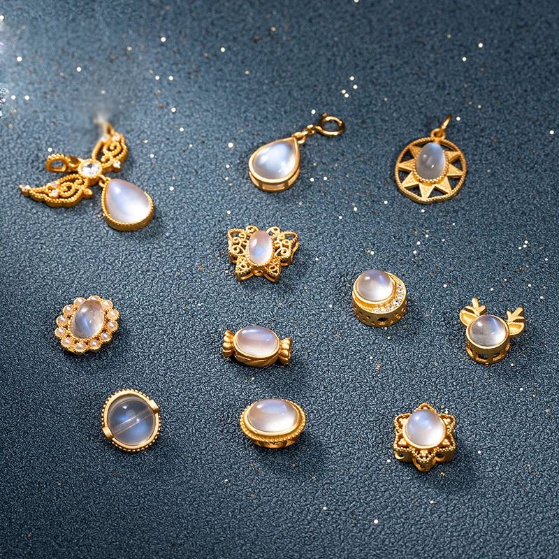 

S925 Sterling Silver Plated 24K Golden-color Inlaid Natural Stones Labradorite Moonstone Jewelry Accessories for DIY Necklace