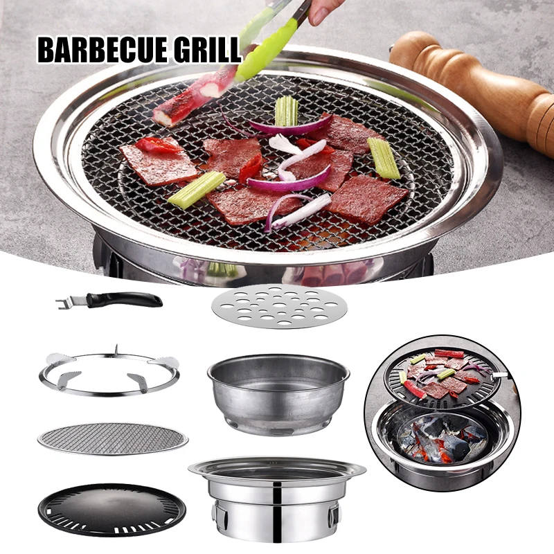 

BBQ Charcoal Grill Portable Household Korean Grill Round Carbon Barbecue Grill Camping Grill Stove for Outdoor Indoor Home