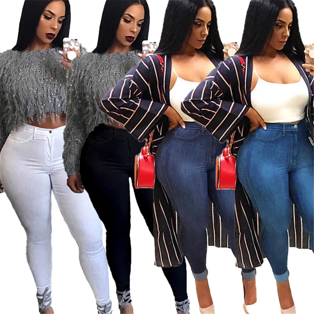 

Large jeans hot sale denim trousers women's high-waist jeans slim-fit pencil pants women's casual feet pants cuffed retro jeans