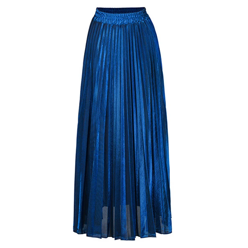 

Paris Girl Fashion High Waist Big Swing Skirt Lady Gold Ankle-Length Pleated Skirts Women Large Size Clothes