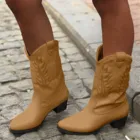 Ботинки женские кожаные без шнуровки, ковбойские рыцарские ботинки на низком каблуке, круглый носок, Короткие ковбойские ботинки без каблука