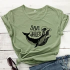 Хлопковая футболка унисекс с рисунком сохранить киты, Экологичная футболка с рисунком, забавная женская футболка с рисунком органических веганов, Прямая поставка