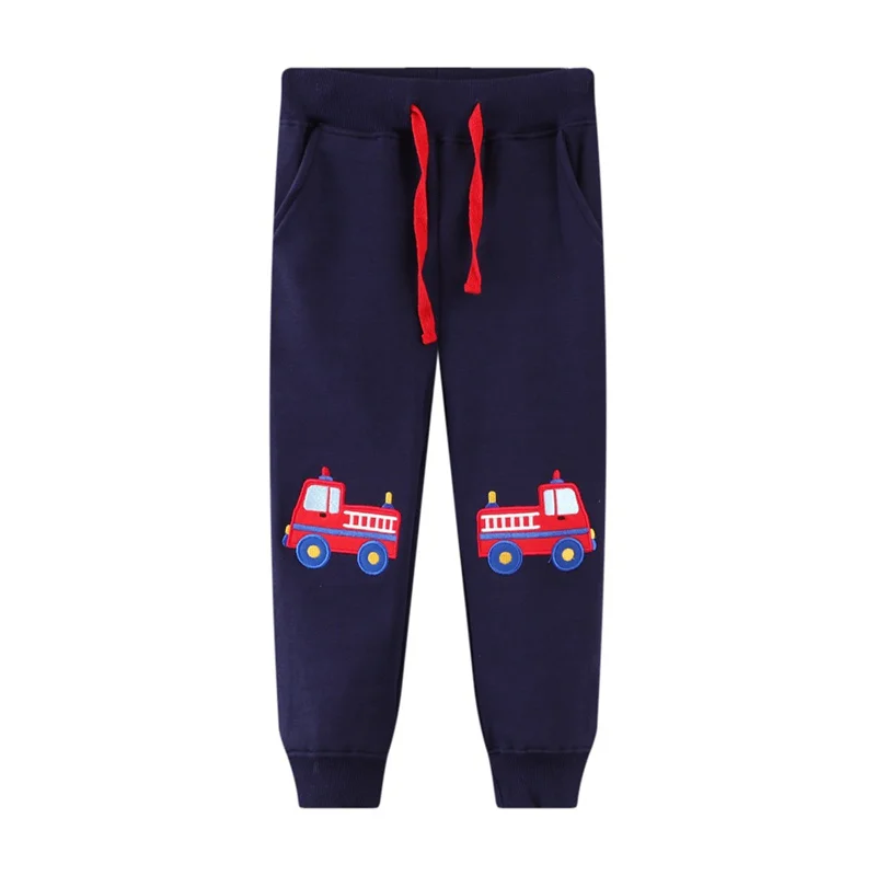 

New Arrival Firetruck Embroidery Boys Autumn Winter Sweatpants Drawstring Children's Trousers Kids Pants