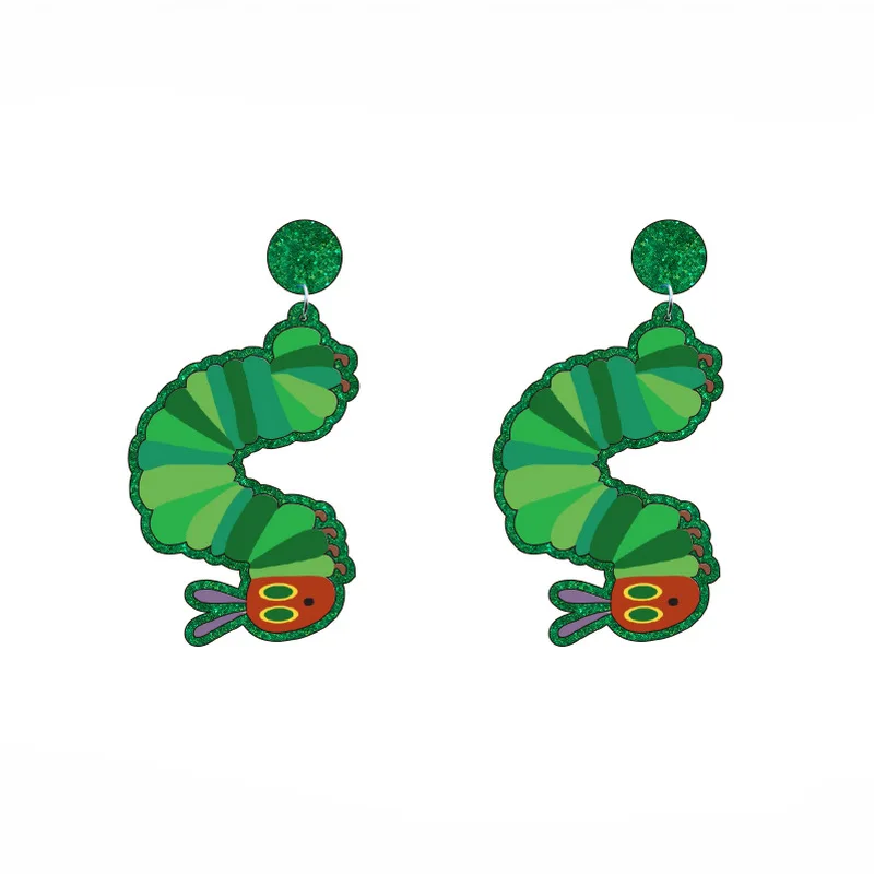 

New Lovely Simulation Green Caterpillar Acrylic Earrings for Women Girls Fashion Jewelry Funny Insect Dangle Earrings Brincos