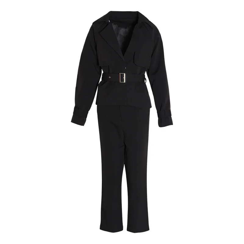

Handsome lapel epaulettes decorative short coat high waist lace-up leggings fashion Outfits women
