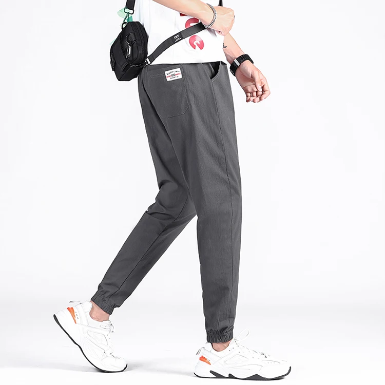 

New Solid Color Linen Pants Brand Men's Trousers Drawstring Slim Harajuku Leisure Sport Pants Men